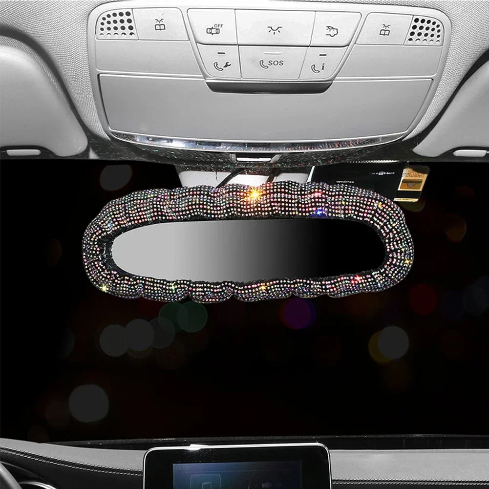 Rhinestone Shiny Car Rearview Mirror Decor Car Interior Accessories For Women Bling Rhinestone Rear View Mirror Crystal Diamond