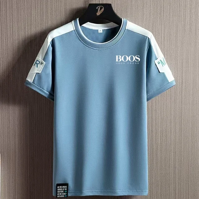 Nueva camiseta bordada de verano informal a la moda transpirable cómoda con cuello redondo para hombre