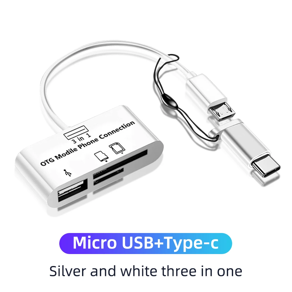 SeynLi 3 in 1 Micro USB Type C OTG Card Reader USB Cable SD/TF Card Reader Adapter Data Transfer USB C OTG Adapter Expansion phone jack to usb converter Adapters & Converters