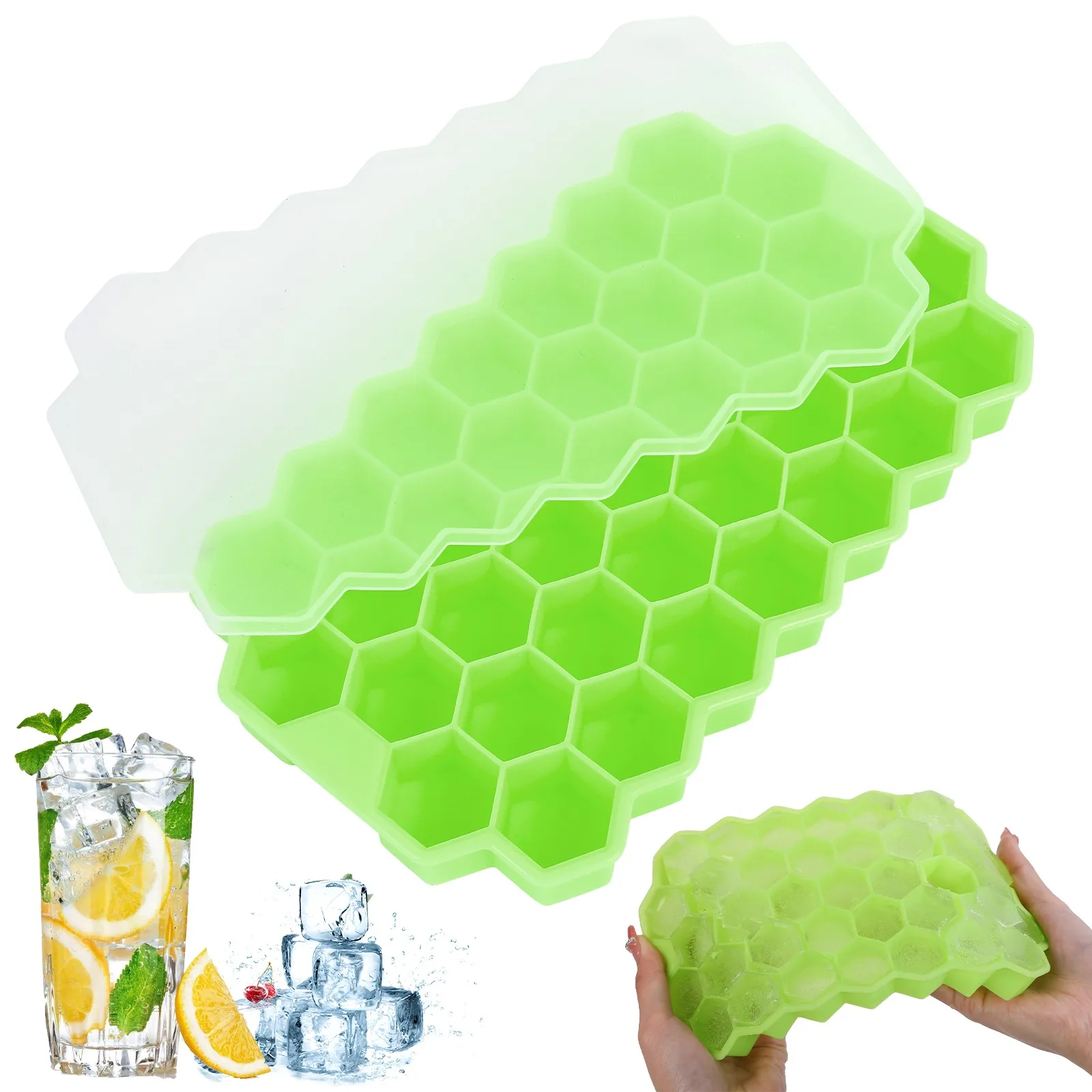 37 Cavity Honeycomb Ice Cube Trays Reusable Silicone Ice Cube Mold BPA Free Maker with Removable Lids