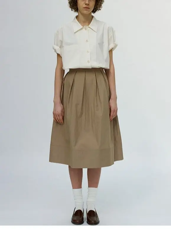 

Summer New Solid Color High Waist Midi Skirt for Women Pleated Casual A-line Long Skirts