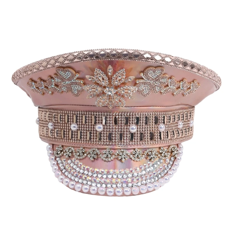 

Кепка с широкими полями и стразами, женская шляпа капитана для косплея, девичник, кепка для невесты, Прямая поставка