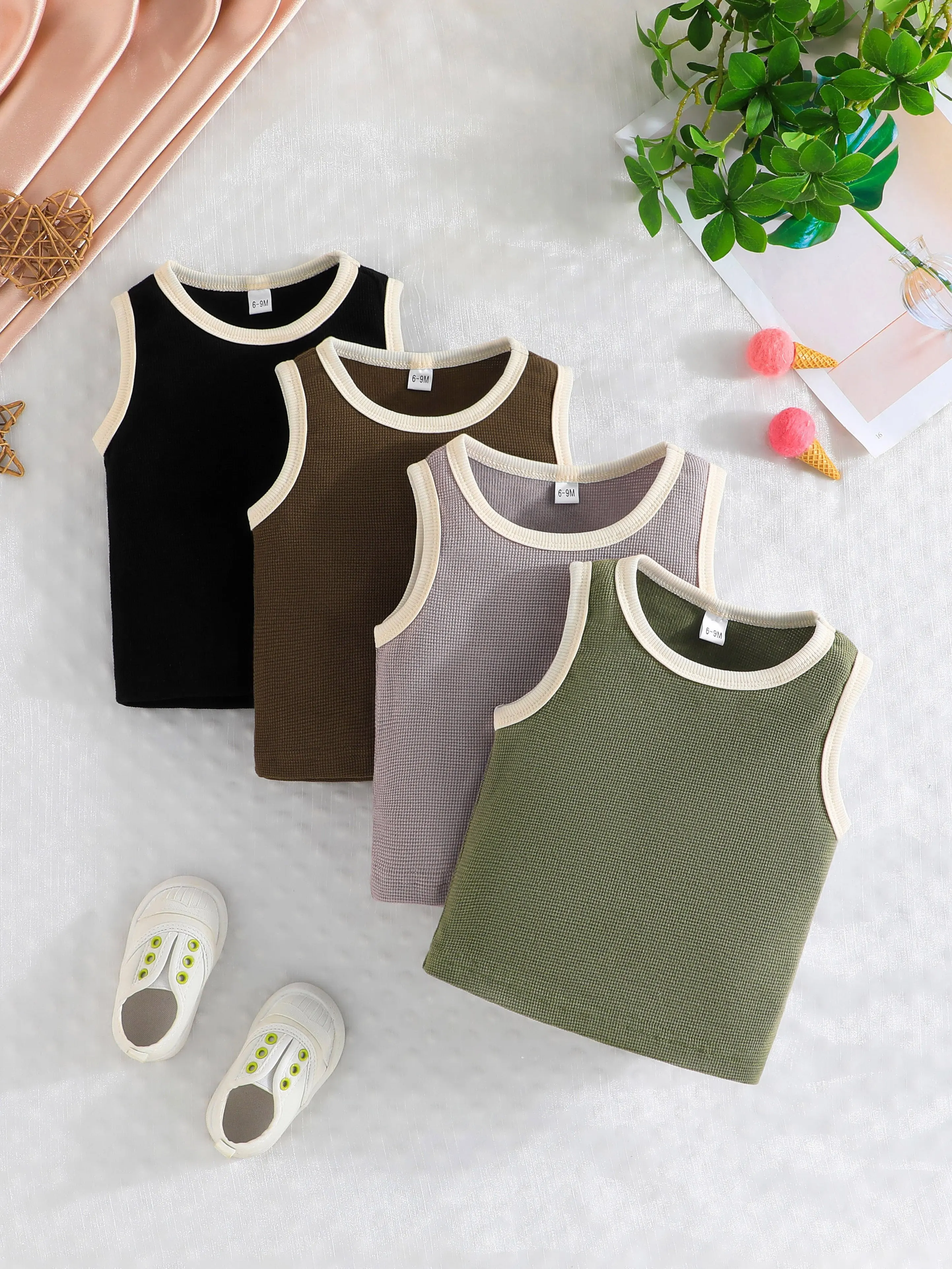 4Piece/L Summer Kids Tops Clothes Tank Sleeveless Breathable Cotton Children T-shirt Vest Top Clothing Outfit Boys Girls
