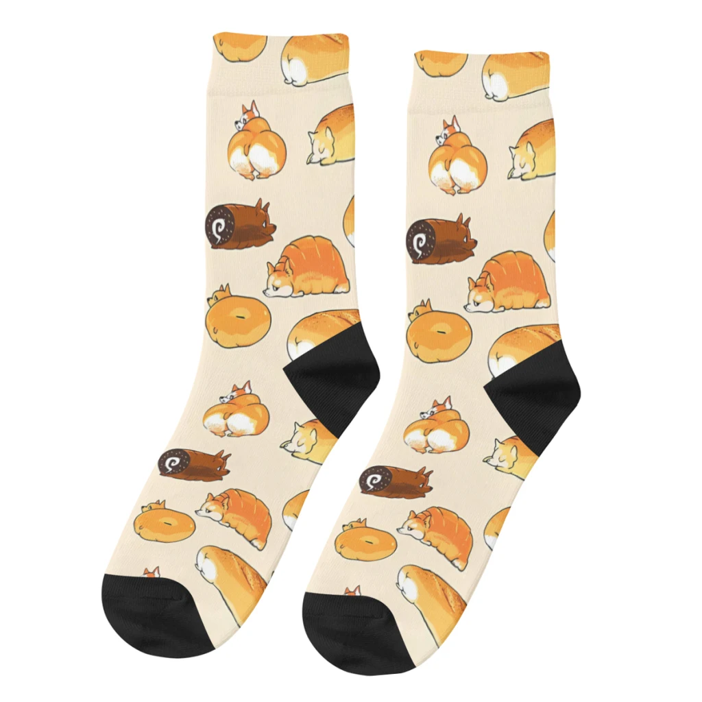 

Bread Corgis Happy Men's Socks Retro Corgi Dog Animal Harajuku Seamless Crew Sock Gift Pattern Printed