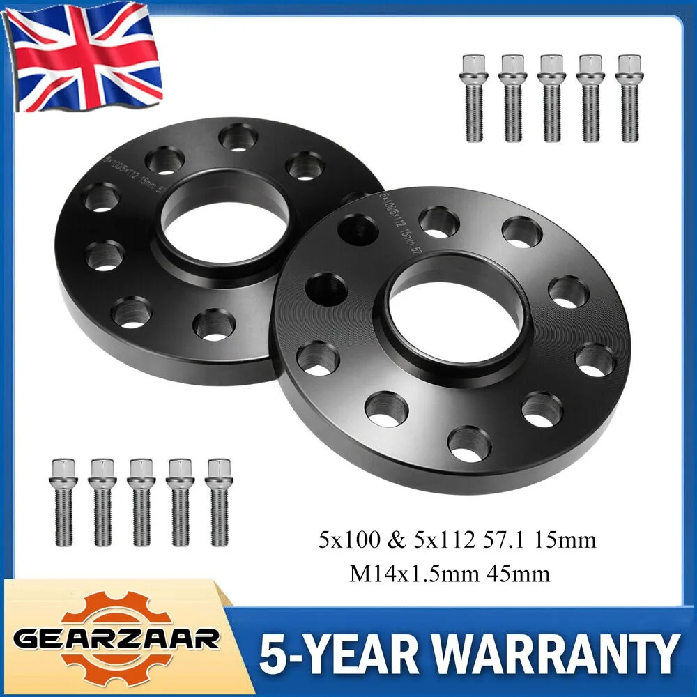 2x 15mm Alloy Hubcentric Wheel Spacers & Bolts 5x100 & 5x112mm 57.1 For VW Audi