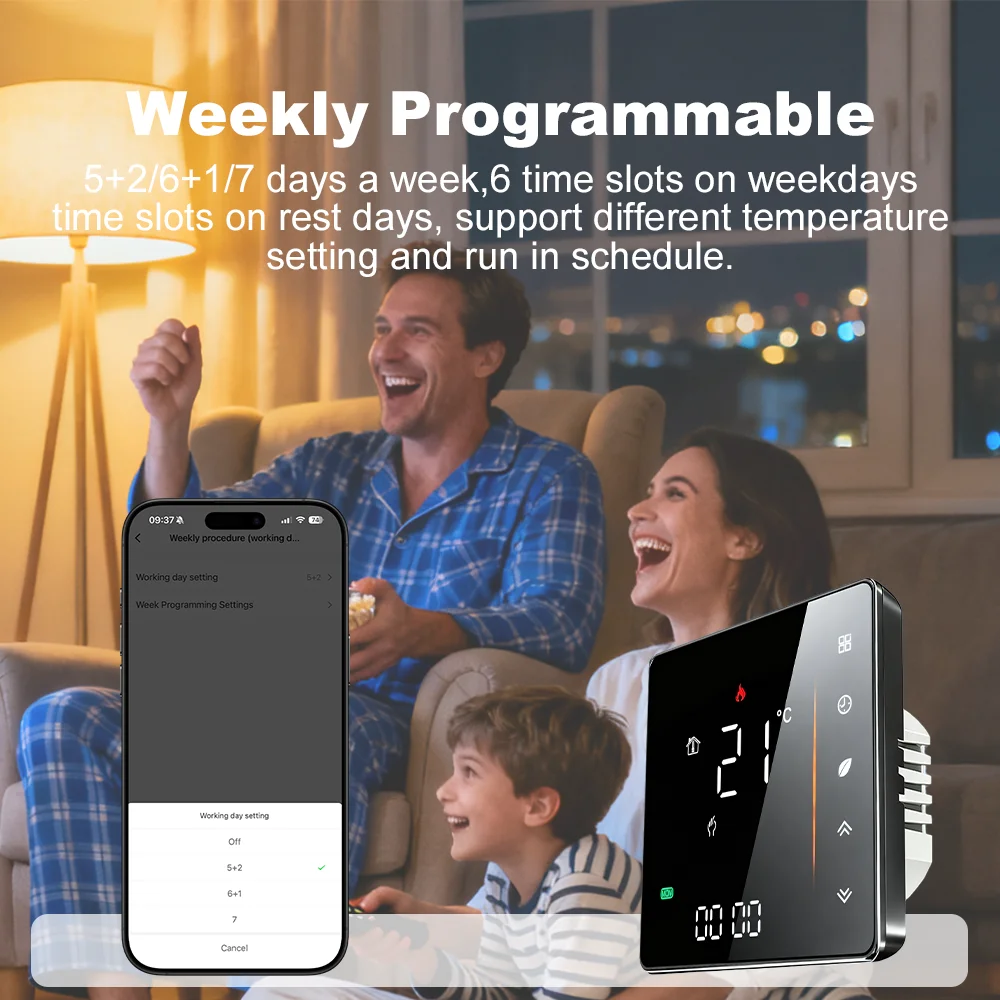 Programmable WiFi thermostat weekly schedule