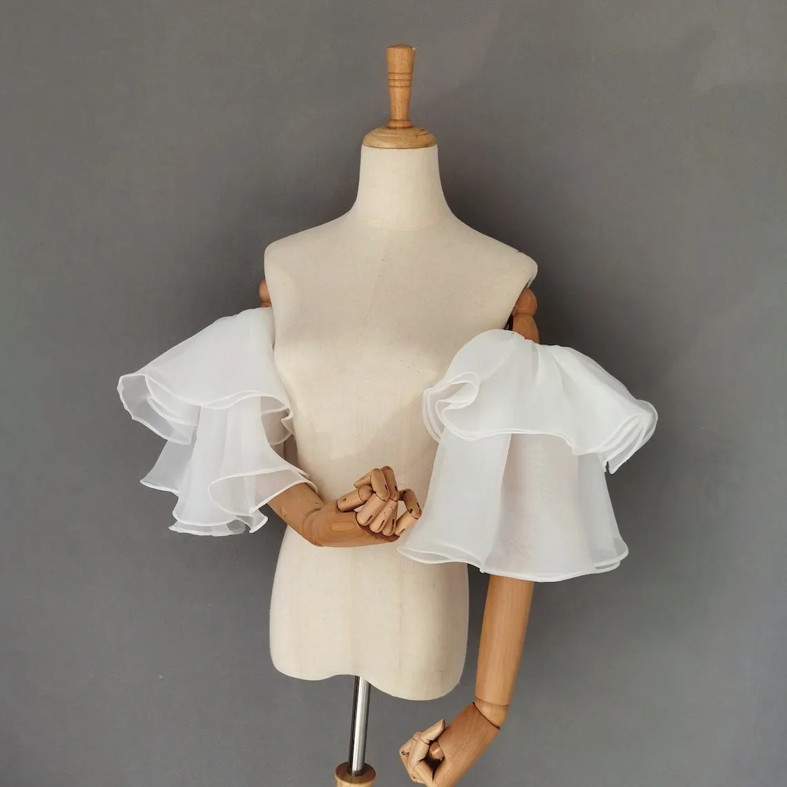 Organza Wedding Sleeves Tiered Ruffles Bride Gloves Bridal Sleeves Women Accessories Formal Party Removable