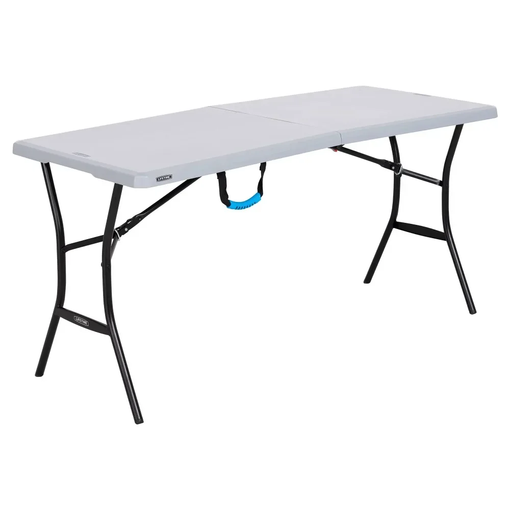 Furniture Free Shipping Portable Foldable Table 5-Foot Fold-in-Half Table Gray Portable Folding Tables Furnitures Camping desk 1