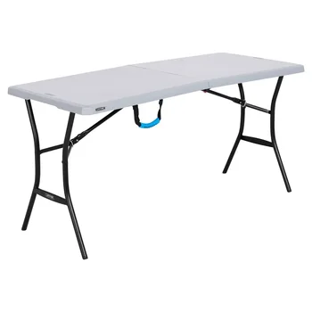 Furniture Free Shipping Portable Foldable Table 5-Foot Fold-in-Half Table Gray Portable Folding Tables Furnitures Camping desk 1
