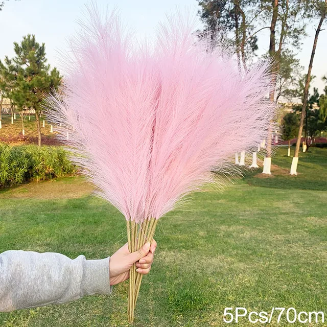 5Pcs 100/70cm Artificial Pampas Grass Bouquet New Year Holiday Wedding Party Home Decoration Plant Simulation Dried Flower Reed 5Pcs-70cm