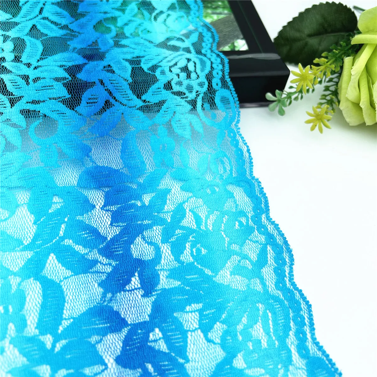 3y/lot Width 16cm Light Blue Elastic Stretch Lace Trim 3