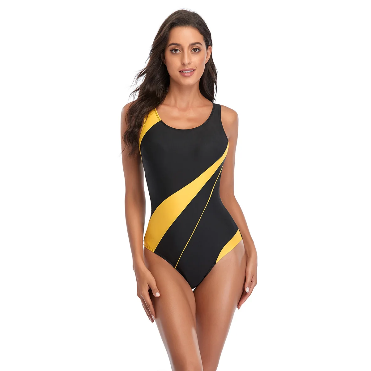 One Piece Women Swimsuit Sports Swimwear Beachwear Patchwork Bathing Suit Backless high waist bikini