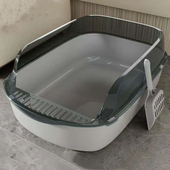 Caja de arena abierta para gatos, Arenero de plástico de gran capacidad, antisalpicaduras, inodoro para mascotas, bandeja para gatitos, orinal, lavabo de baño, suministros de limpieza 1