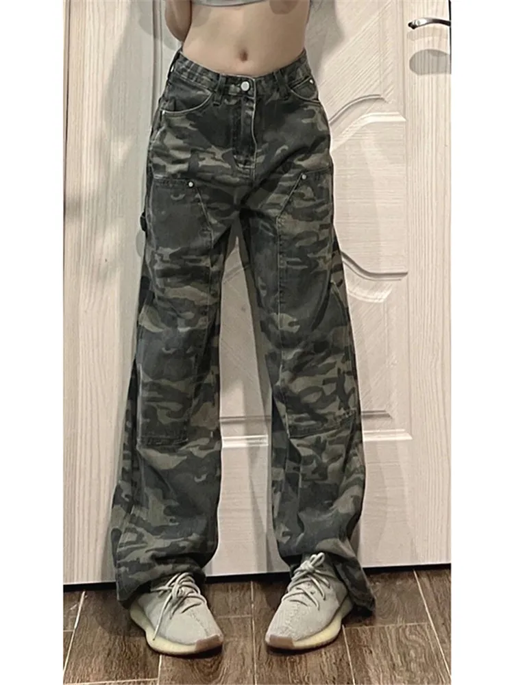 

Camo Cargo Jeans Women Harajuku 90s Vintage Streetwear Camouflage High Waist Denim Pants Oversized Retro Trousers Spring Autumn
