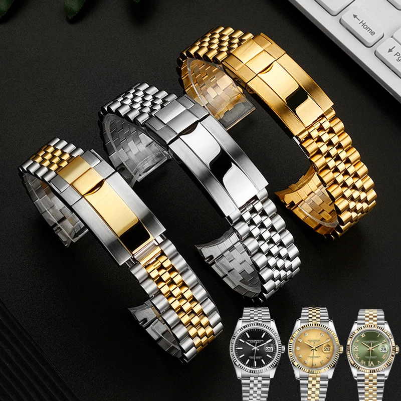 

Ремешок из нержавеющей стали для часов Rolex, твердый браслет для часов в стиле устричного типа, с постоянным движением, цепочка для мужских и женских часов, 20 мм