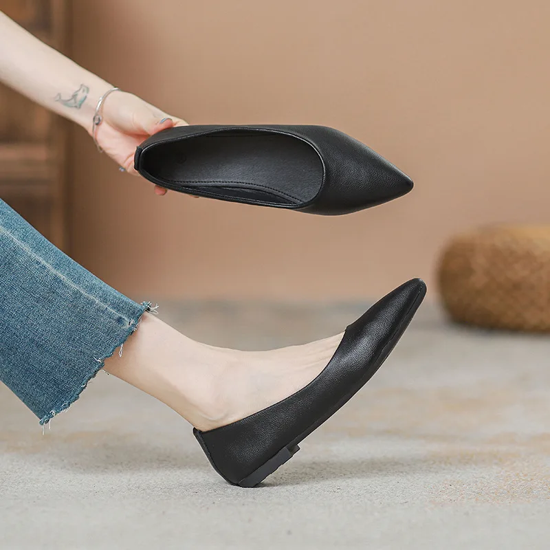 Summer 2023 New Pointed Toe Shallow Mouth Flat Shoes Female Work Shoes Black Flat Casual Comfort Loafer Zapatillas Mujer