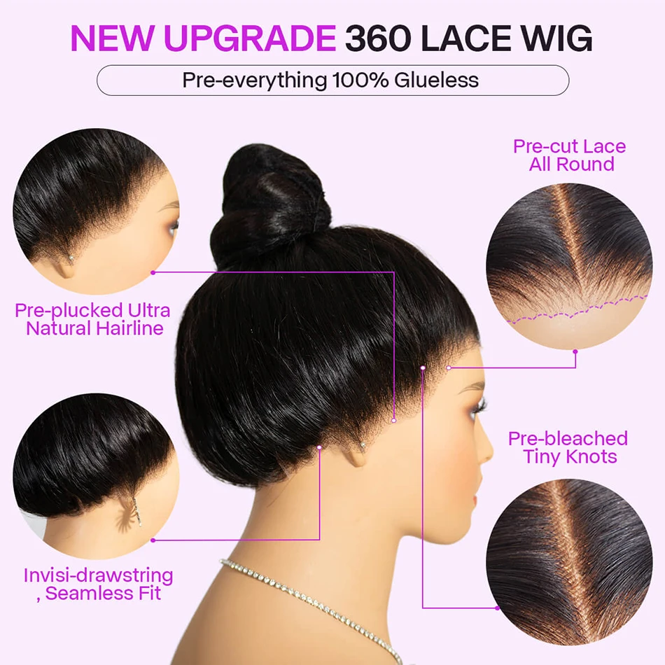 Celie Yaki 360 Glueless Lace Frontal Wig Invisible-Drawstring 200 Density Pre Plucked Kinky Straight Human Hair Lace Wigs lace front wig human hair wigs 360 lace wig