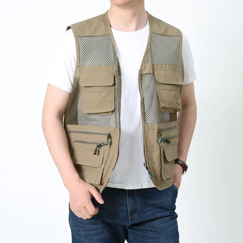 

Large Size Vest Men's Clothing Free Shipping Sleeveless Jacket Embroidered Coat Summer MAN Vests Mesh Hunting Motorcyclist Work