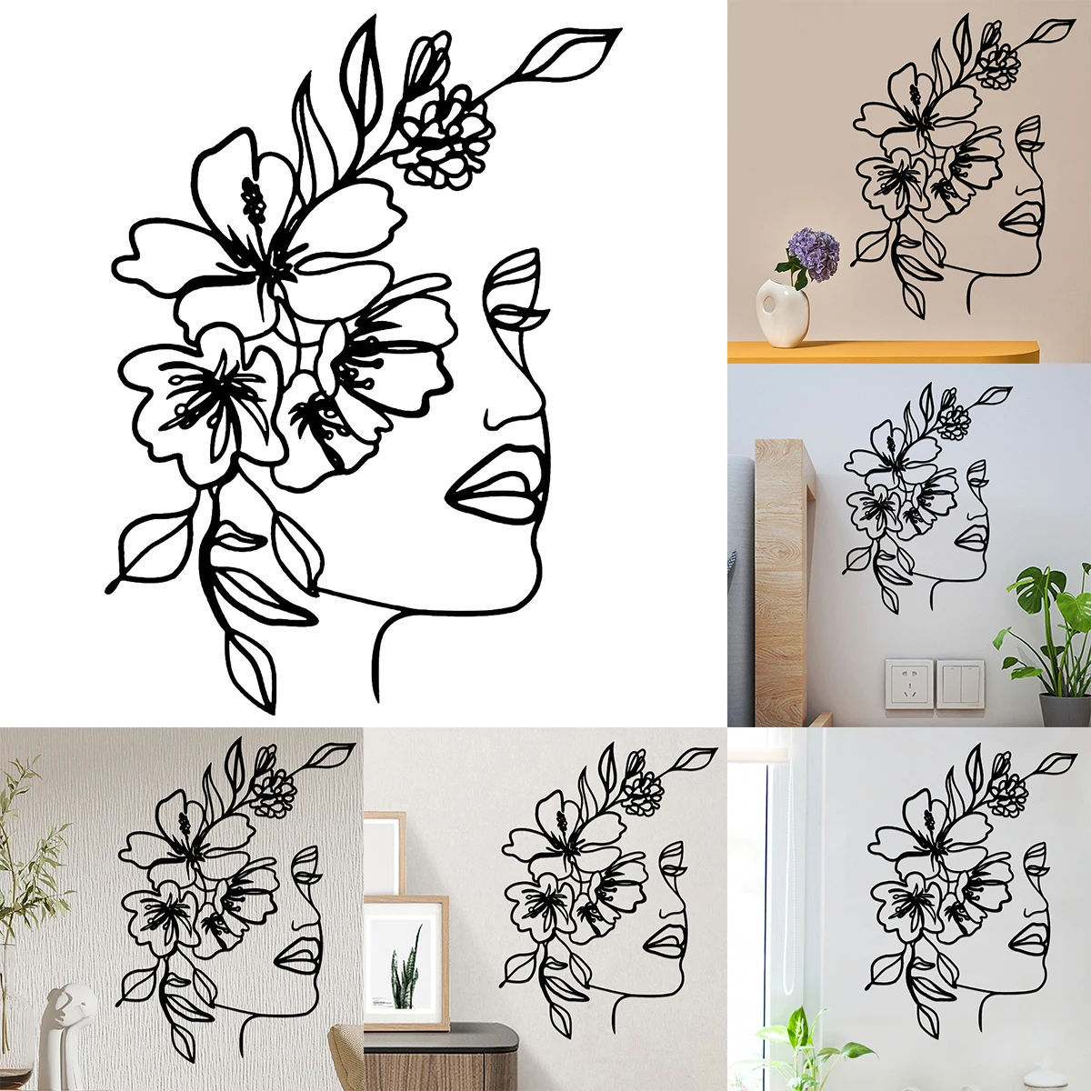 

Metal Line Art Wall Decoration Metal Wall Art Abstract Woman Face Wall Art Line Décor Metal Flower Hanging Wall Art Minimalist