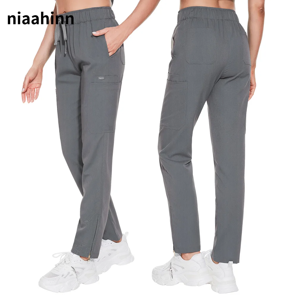 Casual Solid Color Scrubs Uniform Medical Pants Dentist Pants Workout Spa Bottoms Clothing Trousers Pet Grooming Workwear Unisex