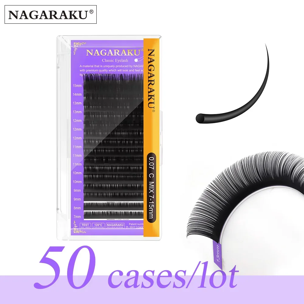 NAGARAKU 50cases Purple Mink Eyelash Extension False Eyelashes Individual Classic Eyelashes Premium Makeup Tool
