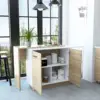 Sicilia Kitchen Island, Two  External Shelves, Double Door Cabinets, Three Shelves White / Light Oak 3