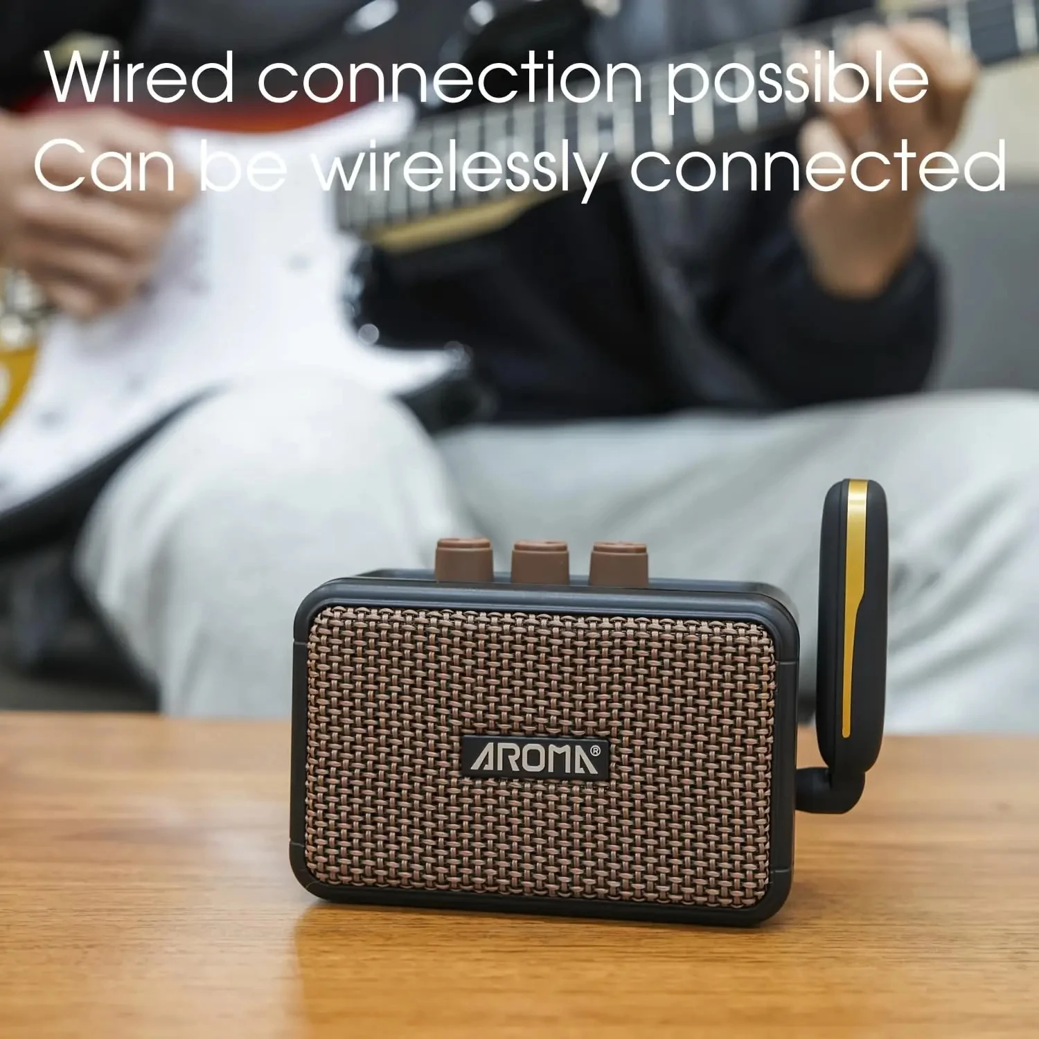Mini Electric Guitar Amp Aroma AG-04 Rechargeable Bluetooth Portable CleanOverdrive Headphone Jack