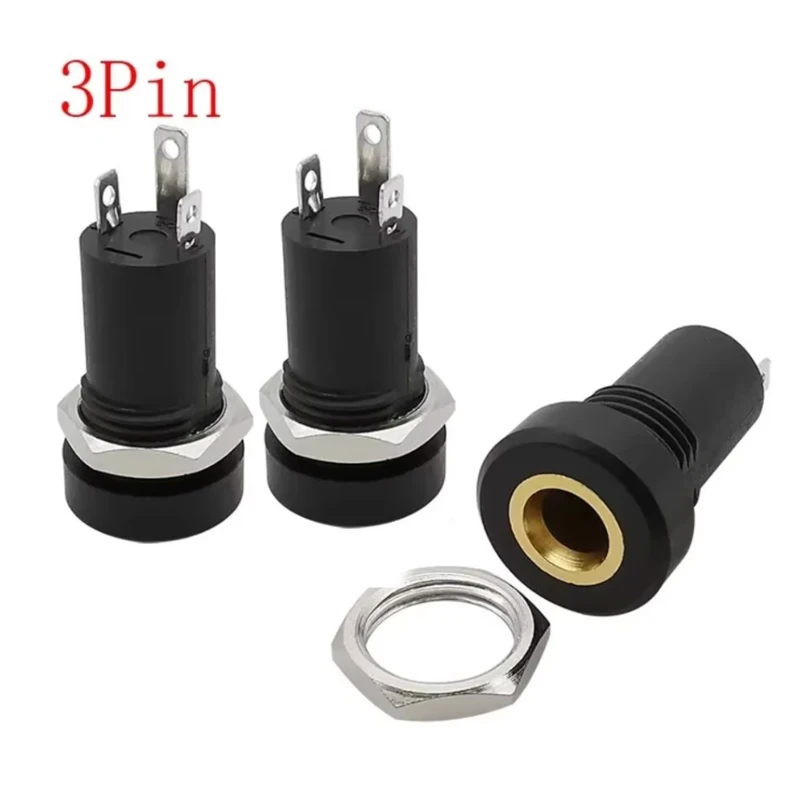 3Pin 3.5mm Audio Jack Socket 3/4 Pole Stereo Solder Panel Mount 3.5 mm Headphone Female Socket Connector Nut