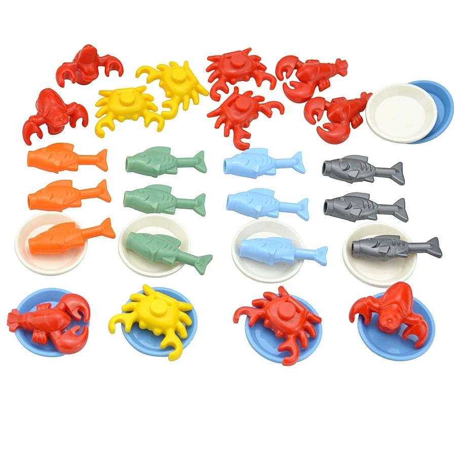DIY Building Blocks Food Set: Bread, Fish, Fruit, and Roast Chicken City Accessories