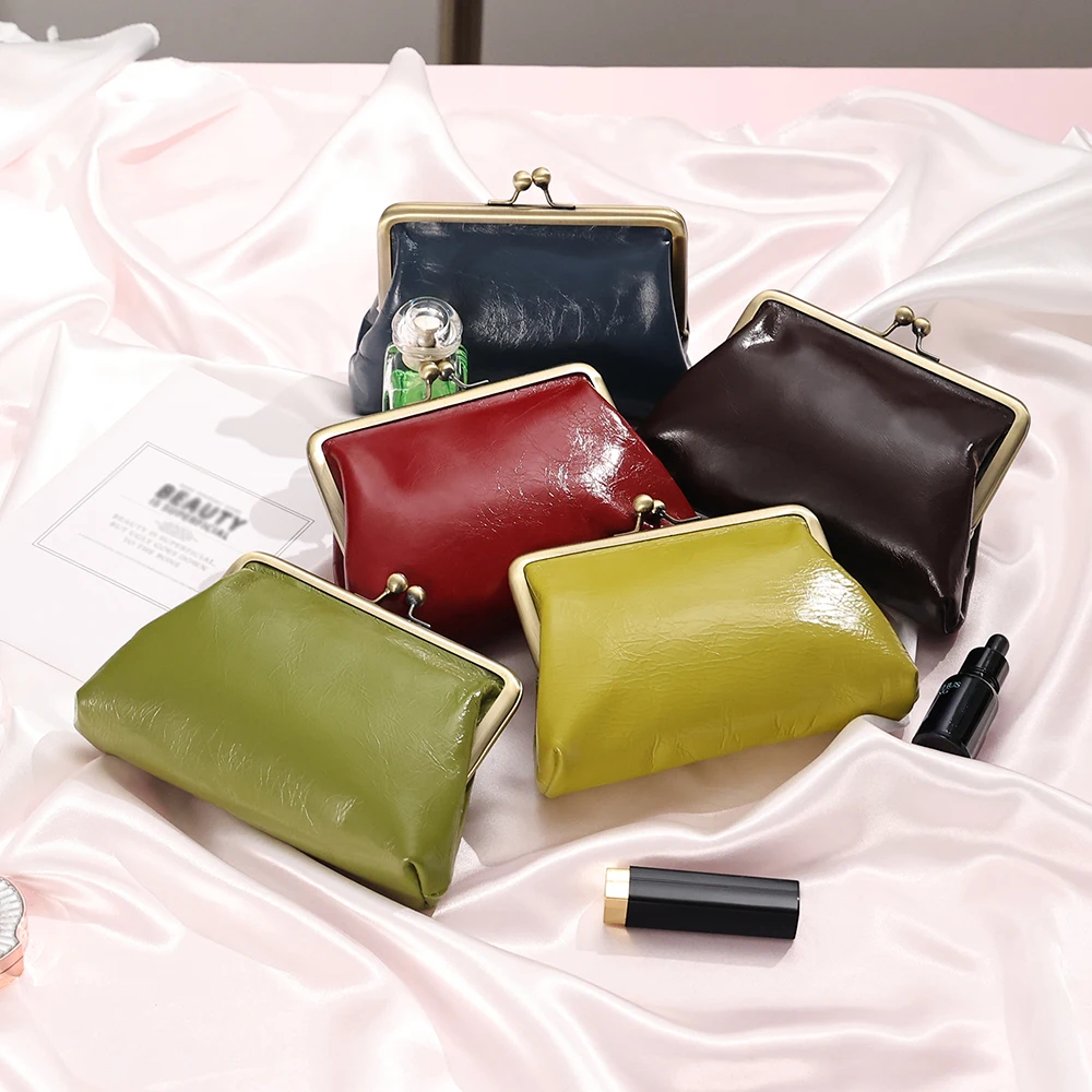 2023 Women's Genuine Leather Fashion Elegant Style Handheld Headband Layer Cowhide Makeup Bag for Women Elegant Handbag pu leather cosmetic makeup box case toiletry organizer storage handbag