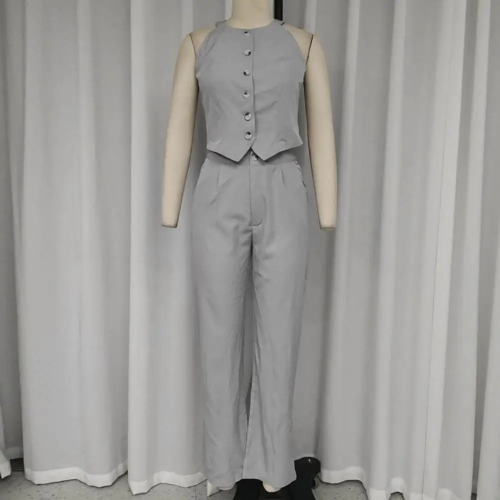 

Женский костюм из двух предметов, брюки-карандаш с круглым вырезом и высокой талией