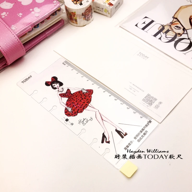 A5A6per Today Clear Bookmark Ruler with 6 Holes Pvc Soft Fashion Illustration Ruler Stationery Monthly Planner School Supplies