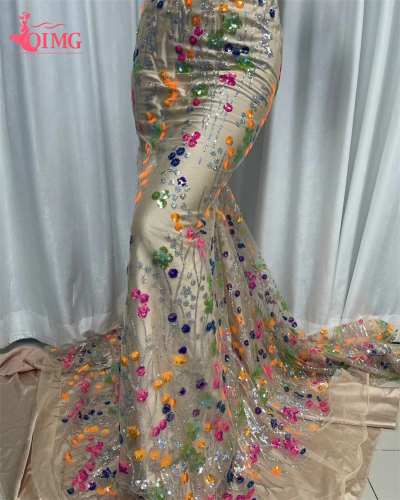 

OIMG French Sequins Tulle Lace Fabric Embroidery Nigerian Mesh Lace Fabrics 5 Yards African Lace Fabric For Wedding JY0231