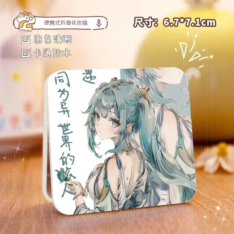 6x7cm Genshin Impact Folding Double-sided Makeup Mirror Portable Travel Mini Light Pocket Anime Cute Girls Kids Magnifying