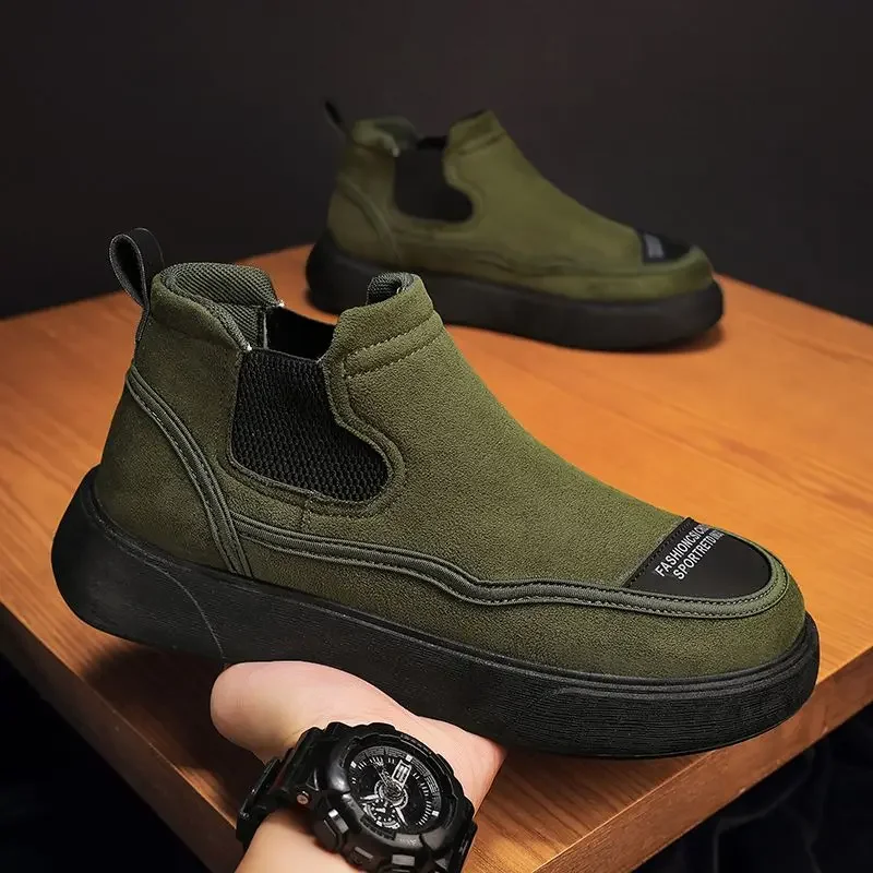 2023 New High Top Men's Shoes Autumn and Winter Thick Soles, Wear-resistant and Anti Slip Shoes, Versatile and Fashionable Shoes