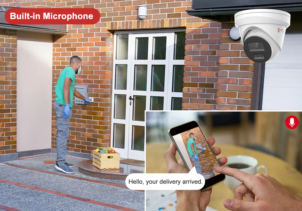 Built-in microphone to have real-time audio communication with the delivery man via the outdoor surveillance camera.