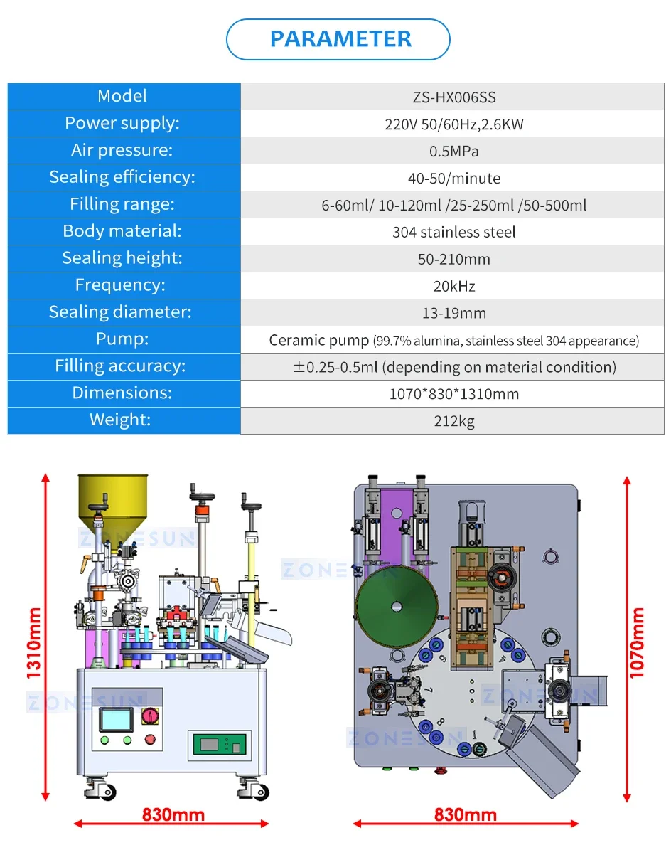 ZONESUN ZS-HX006SS Automatic 2 Nozzles Ceramic Pump Paste Tube Filling Ultrasonic Sealing Machine