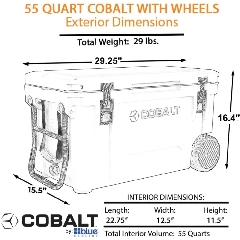 Cobalt 55 Quart Ice Cooler | Large Ice Chest Holds Ice Up to 3 Days | 4