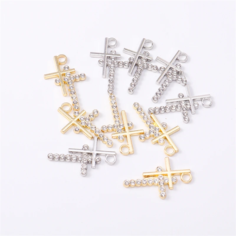 Duarte 20 Stück/Lot niedliche Kristall-Legierungs-Kreuz-Anhänger für die Schmuckherstellung, Ohrringe, Halsketten, Armbänder, DIY-Bastelzubehör – Detail 6