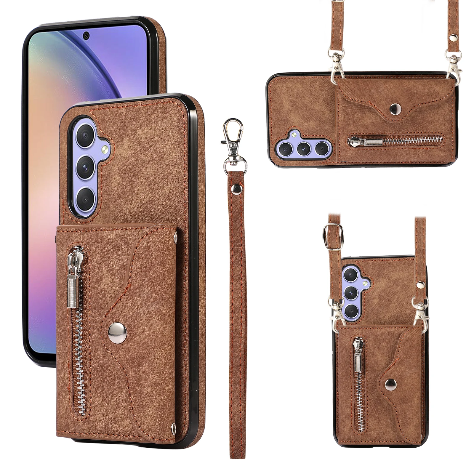 Zipper Wallet Lanyard Card Slot Case with Strap Cover