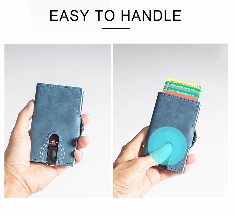 Male Woman Classic Leather Wallet RFID Anti-theft Purse Aluminum Box Card Holder Bag With Money Clip Coin Pocket