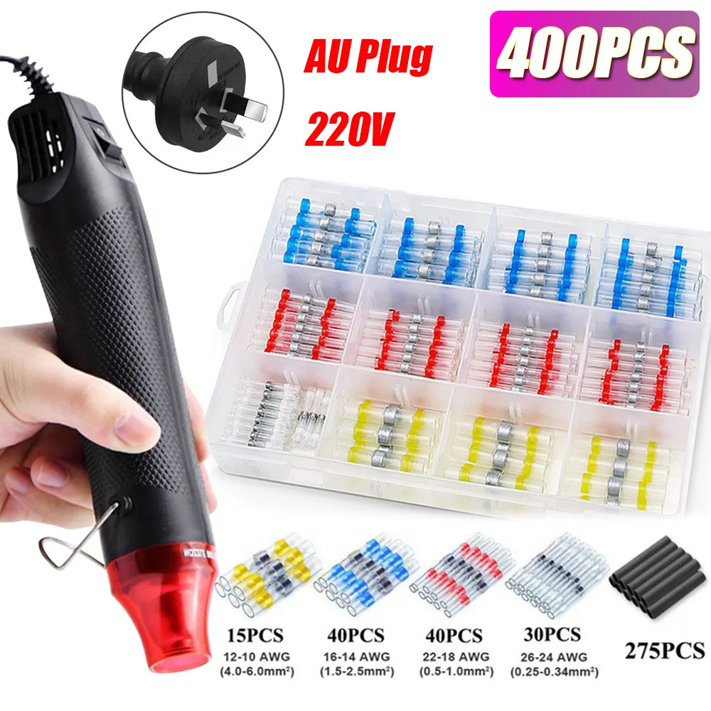 Waterproof Heat Shrink Solder Seal Wire Splice Terminal Kit with Hot Air Gun - 50/400/800 PCS