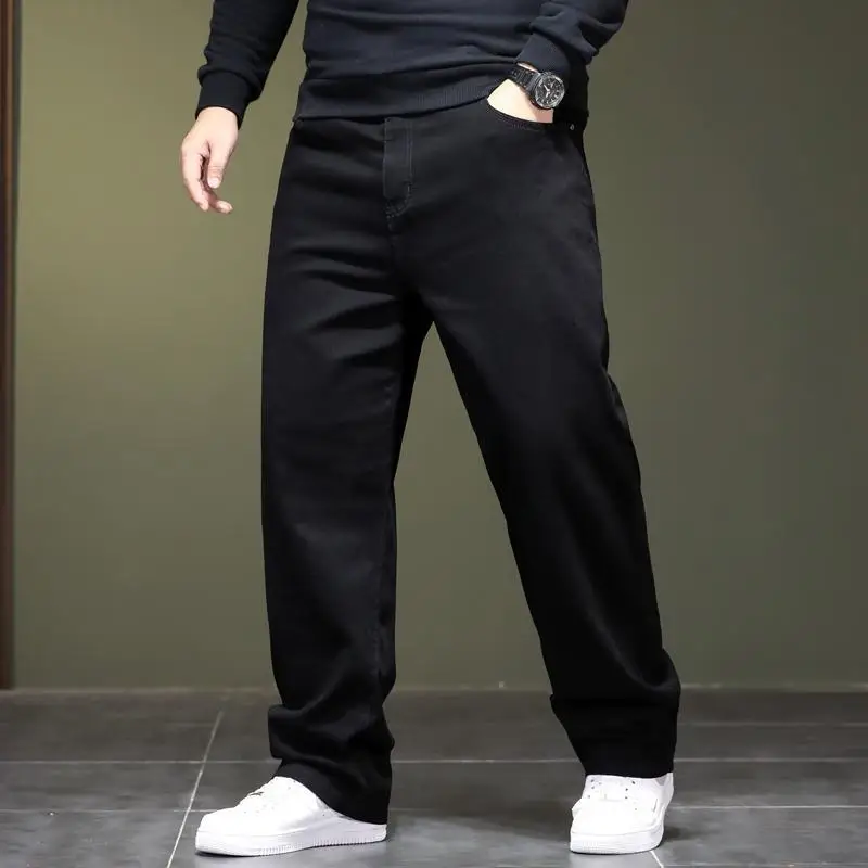 Man Black Jeans Big Size Denim Fabric Pants for Fat People 45-150kg Hombre Wide Leg Jeans Pantalon Homme 3