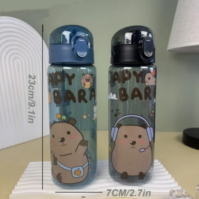780ml Capybara transparent Cup Cute Cartoon Water Bottle with Carry Strap Leakproof Portable Outdoor Drinking Cup Sports Bottle 6
