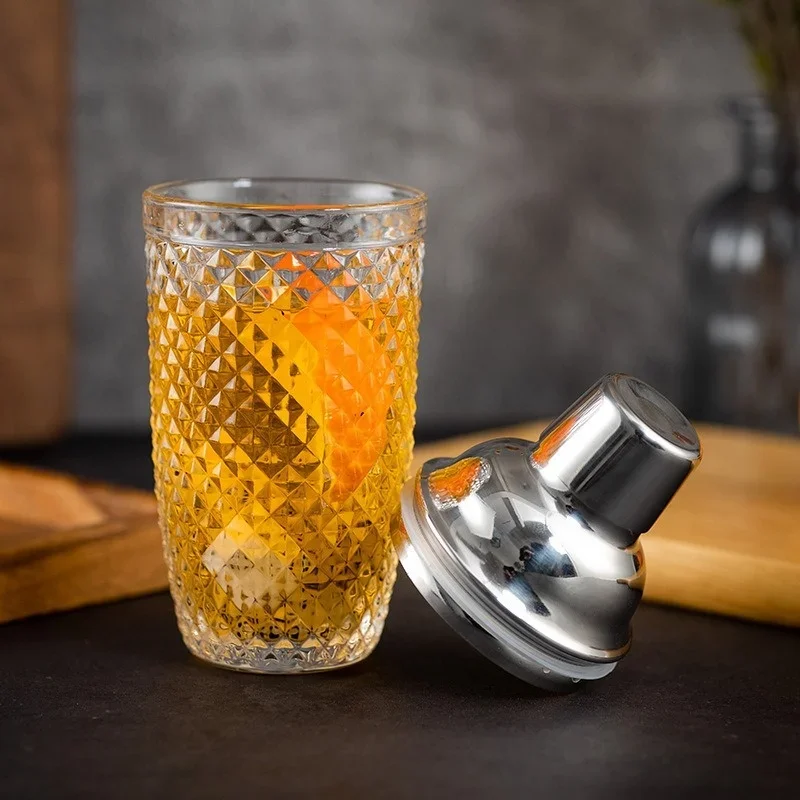 Glass Cocktail Shaker Set with Metallic Steel Lid for Home Bar Use