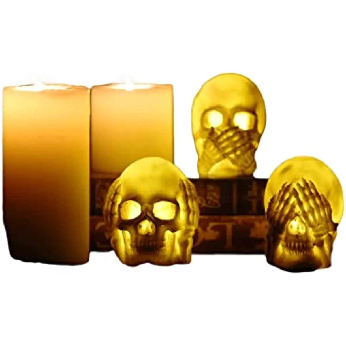 

3 Pieces Halloween Skull Heads Decoration Resin Skull Statue LED Skeleton Design Not listen Not see Not say Lights Skull