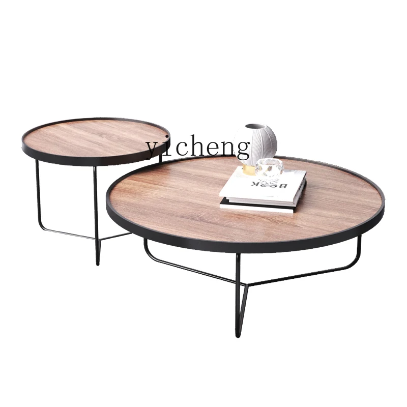 

ZC Modern Minimalist round Tea Table Personal Household Small Apartment Solid Wood Living Room Combination Tea Table