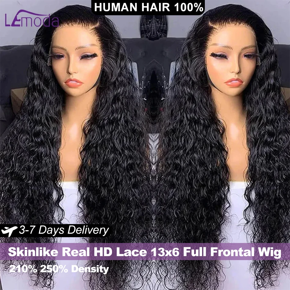 Lemoda 12A Full 13x6 Water Wave Lace Frontal Virgin Human Hair Wigs 250 Density Skinlike Real HD 13x6 Full Frontal Wig For Women 1
