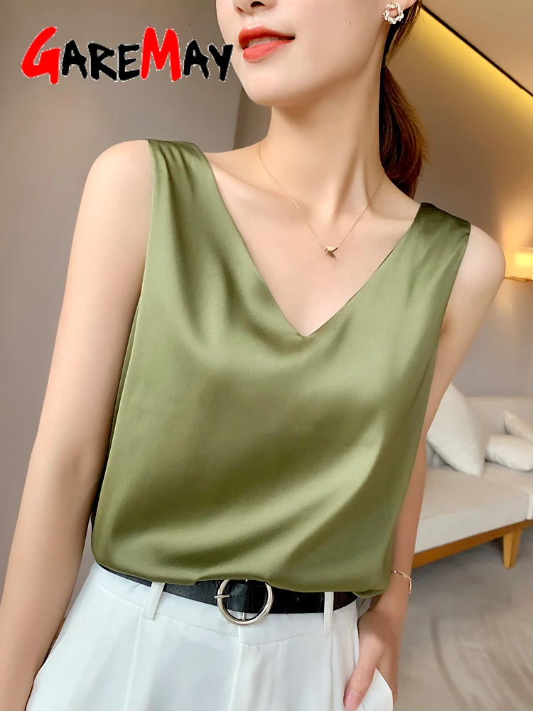 Blusas de gasa con cuello en V para mujer, camisas elegantes satén oficina, color 2023 - AliExpress Ropa de mujer