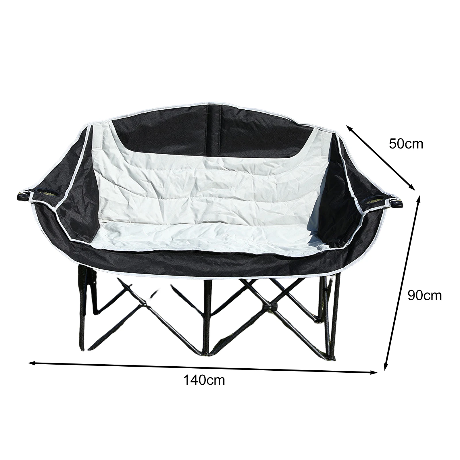 Double Seat Collapsible Chair with Cup Holder Foldable Design Strong Load-bearing Waterproof Fabric Oversized Loveseat Camping 6